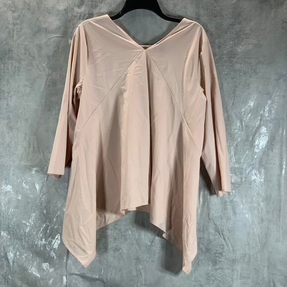 ALFANI Women's Top Prairie Rose Round-Neck 3/4 Sleeve Asymmetrical Hem Top SZ L - Picture 2 of 11